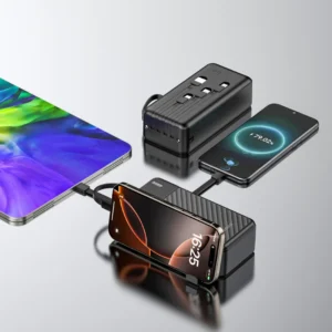 Dudao K11 Max 30000mAh Powerbank med inbyggda USB-kablar - Svart